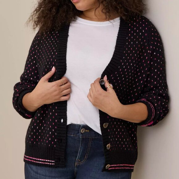 NWT Torrid Pink Hearts Cardigan Drop Shoulder V-Neck Button Front Sweater Size 2 - Picture 1 of 13
